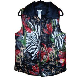 Chico's Tropical Puffer Vest Floral Animal Print Large 12